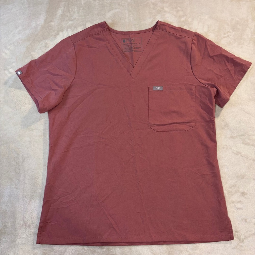 FIGS Catarina One-Pocket Scrub Top Mauve Pink V-Neck 1000211 Womens Medium